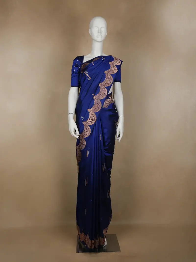 Blue Floral Designed Banarasi Silk Saree 1