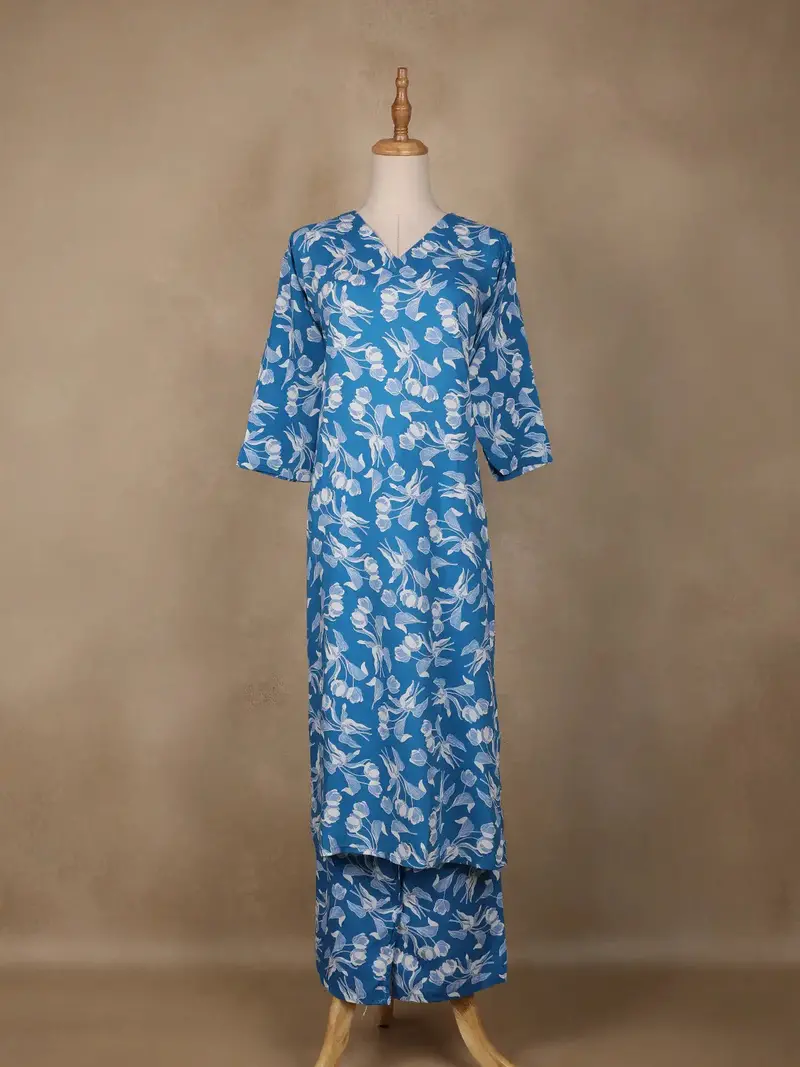 Blue Floral Designed Cotton Salwar Suit 1