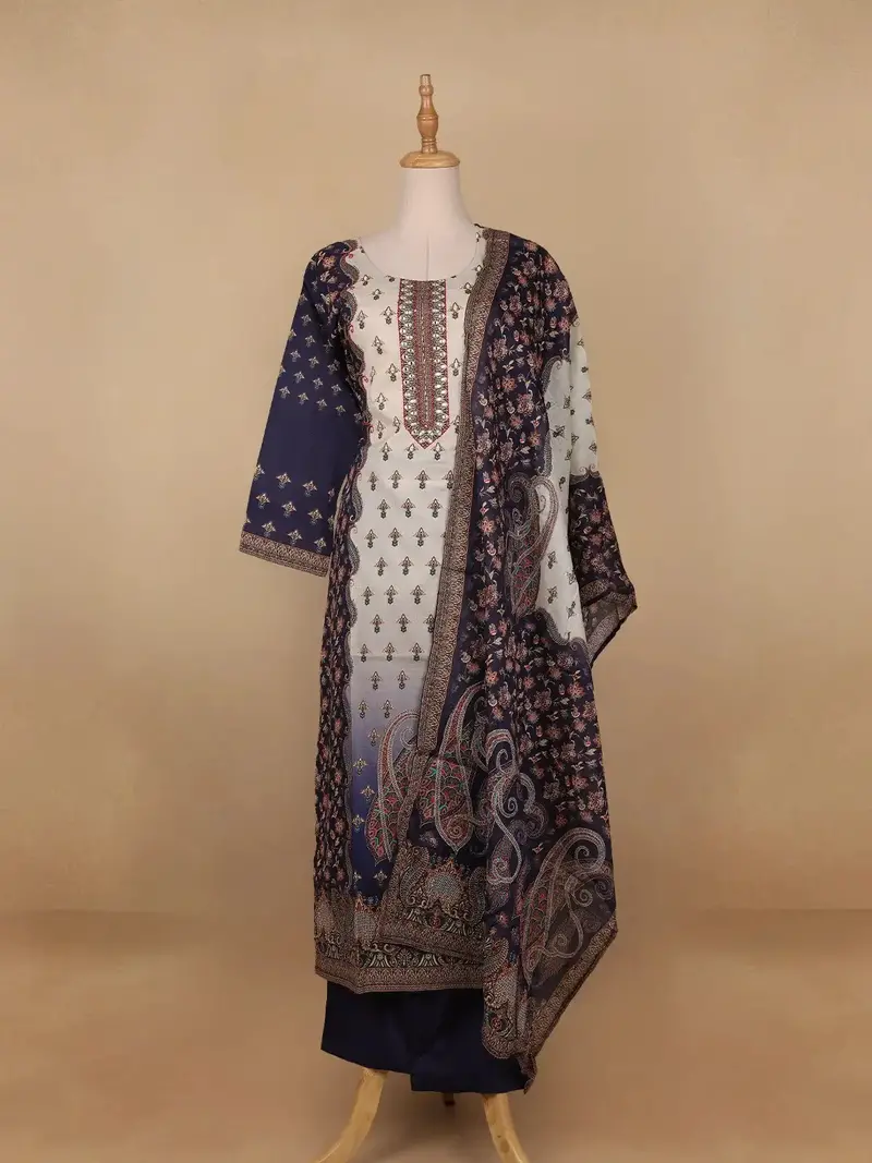 Blue Floral Designed Cotton Salwar Suit 1
