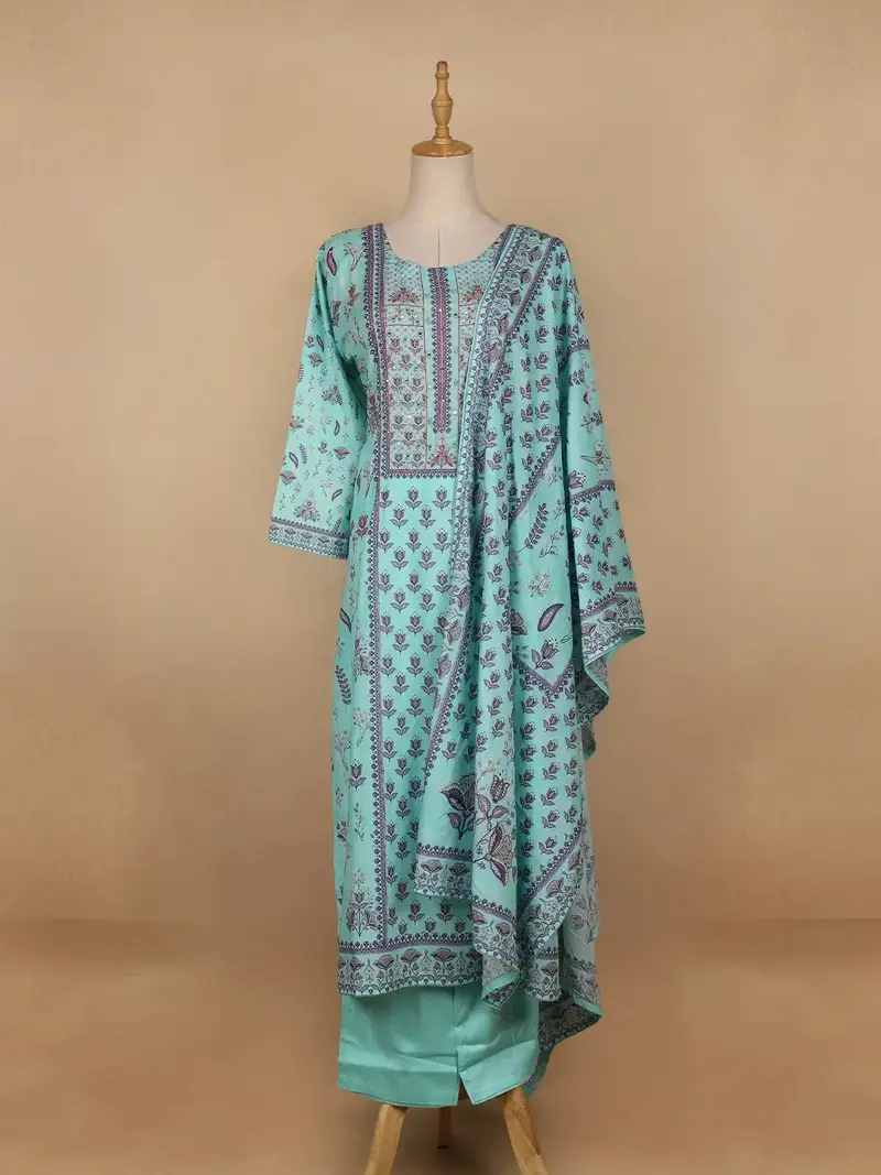 Blue Floral Designed Cotton Salwar Suit 1