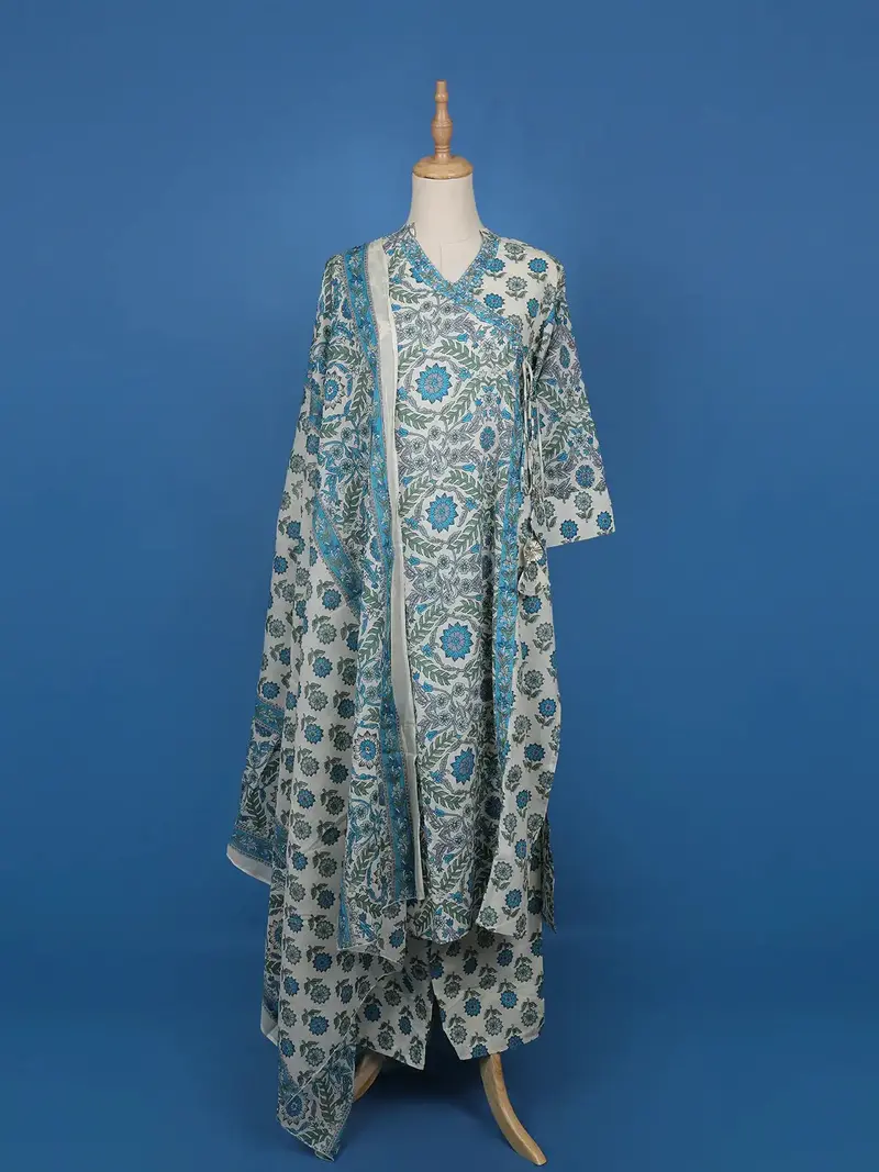 Blue Floral Designed Cotton Salwar Suit 1