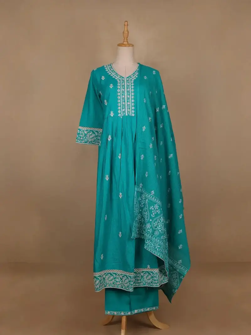 Blue Floral Designed Cotton Salwar Suit 1