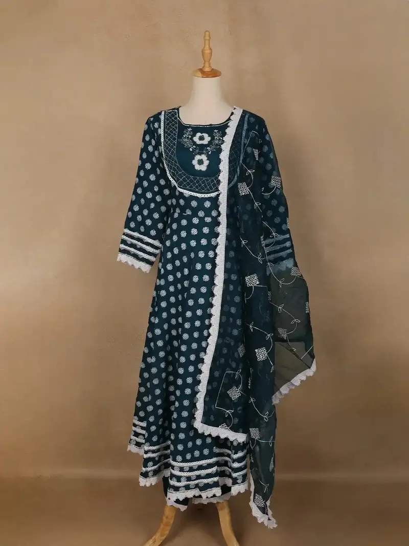 Blue Floral Designed Cotton Salwar Suit 1