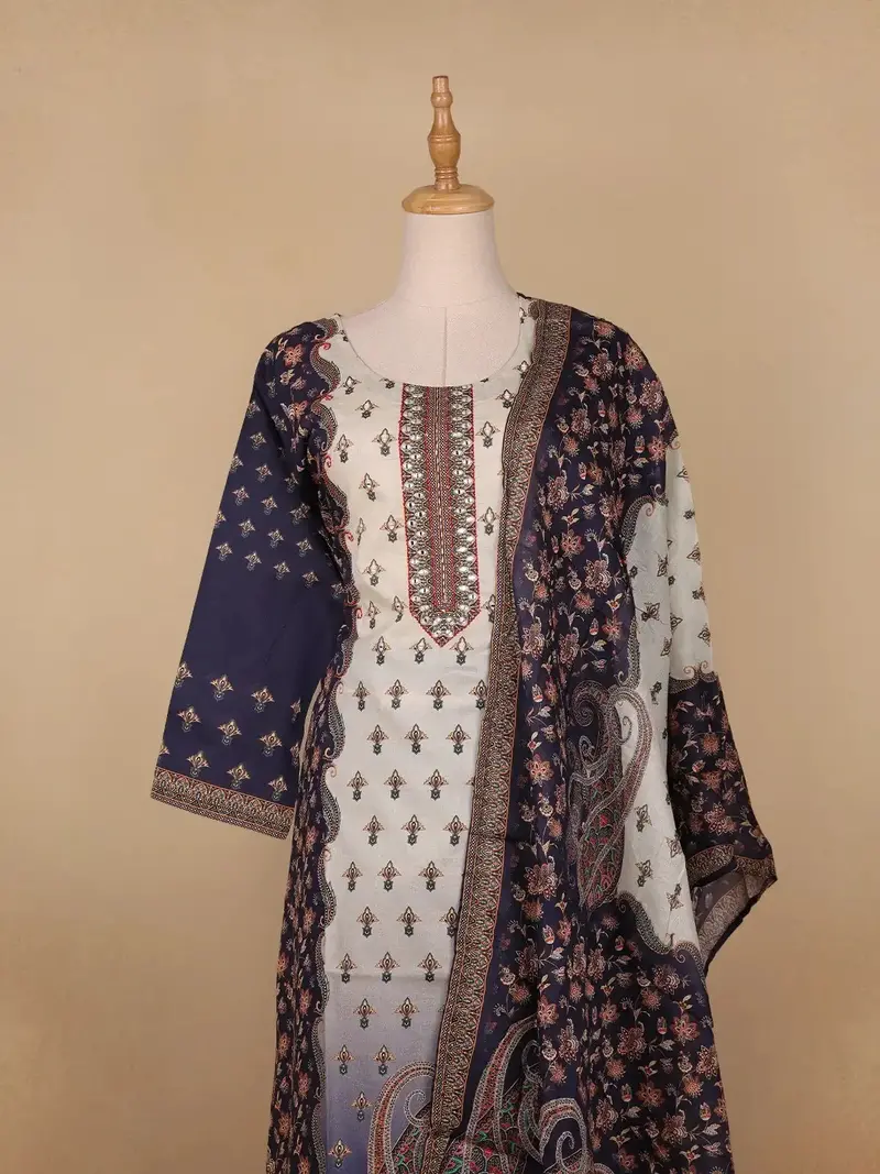 Blue Floral Designed Cotton Salwar Suit 2