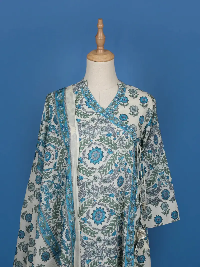 Blue Floral Designed Cotton Salwar Suit 2