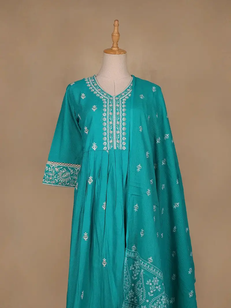 Blue Floral Designed Cotton Salwar Suit 2