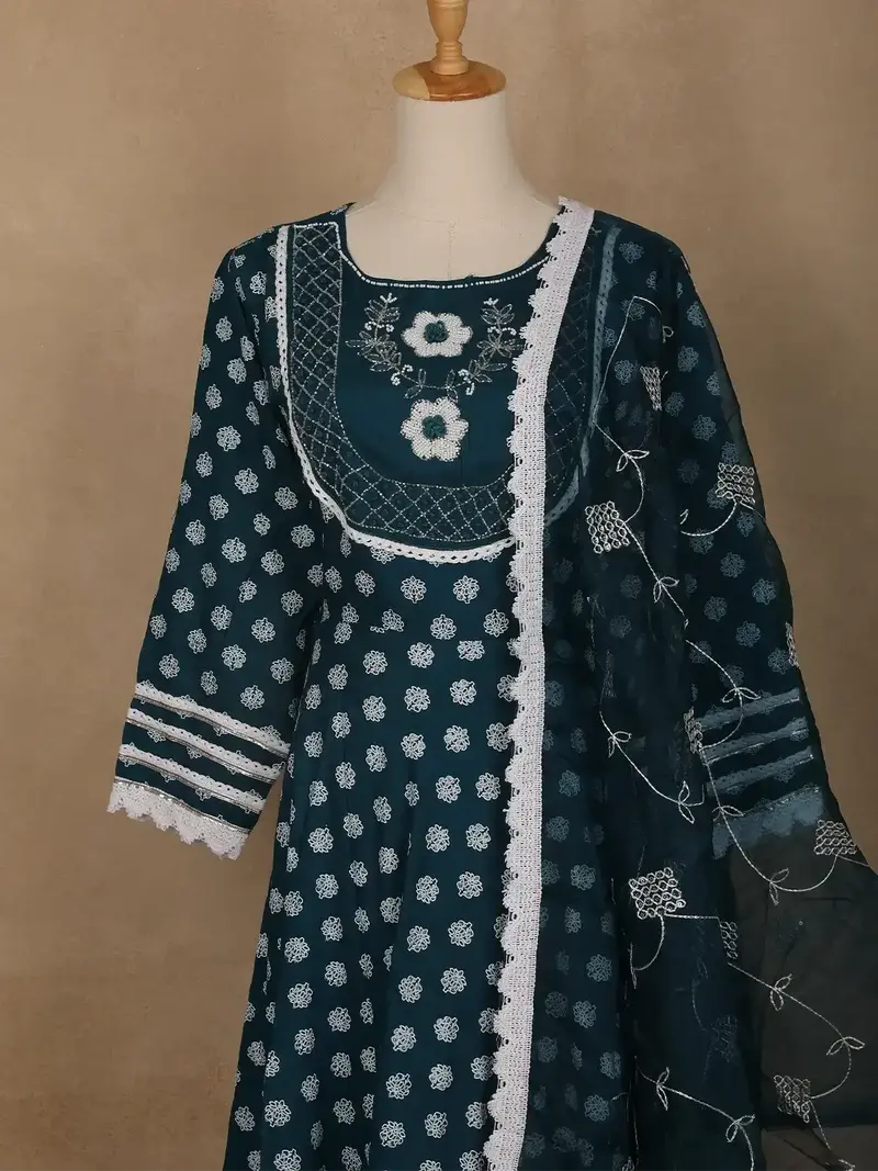 Blue Floral Designed Cotton Salwar Suit 2