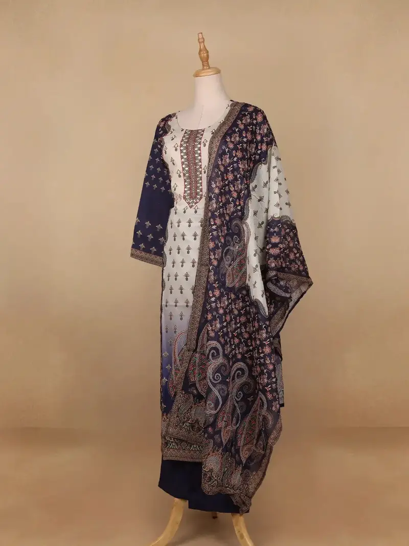 Blue Floral Designed Cotton Salwar Suit 3