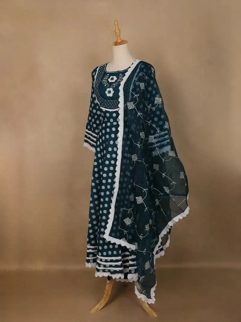 Blue Floral Designed Cotton Salwar Suit 3