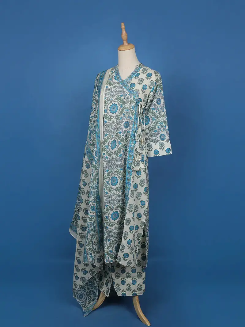 Blue Floral Designed Cotton Salwar Suit 4