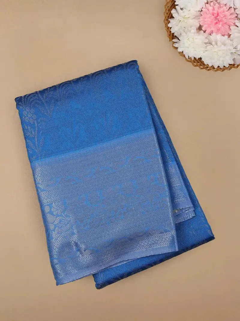 Blue Floral Designed Fancy Art Silk Saree 1