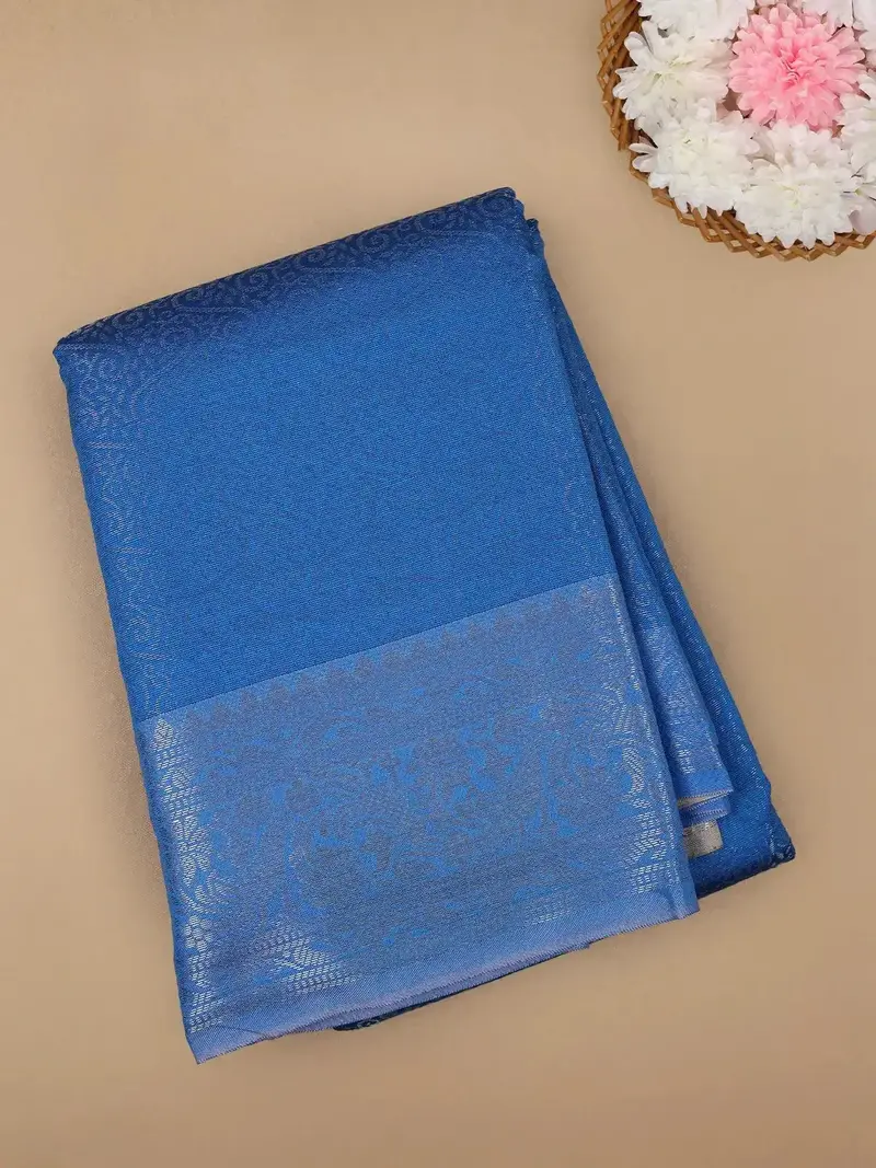 Blue Floral Designed Fancy Art Silk Saree 1
