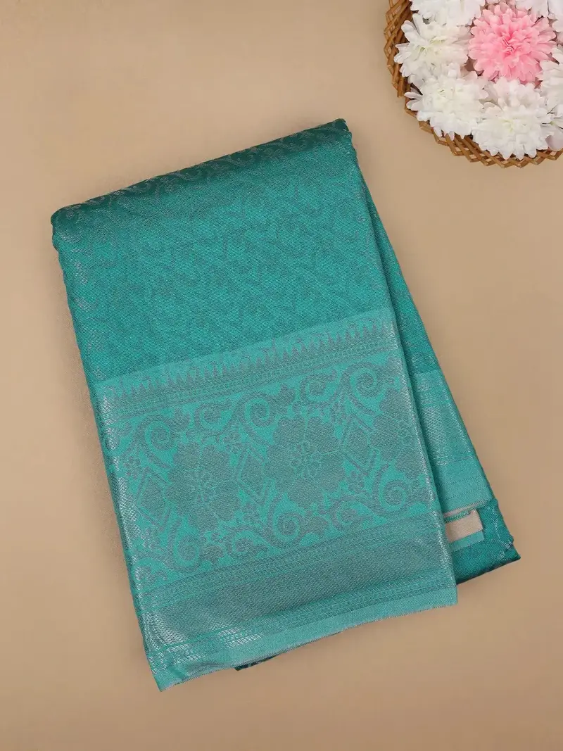 Blue Floral Designed Fancy Art Silk Saree 1