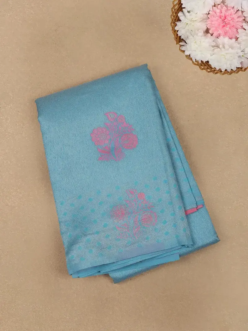 Blue Floral Designed Fancy Art Silk Saree 1