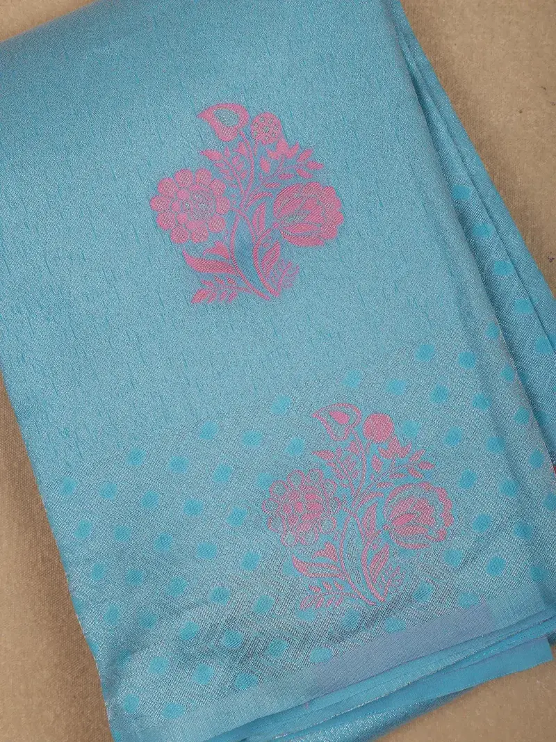 Blue Floral Designed Fancy Art Silk Saree 2