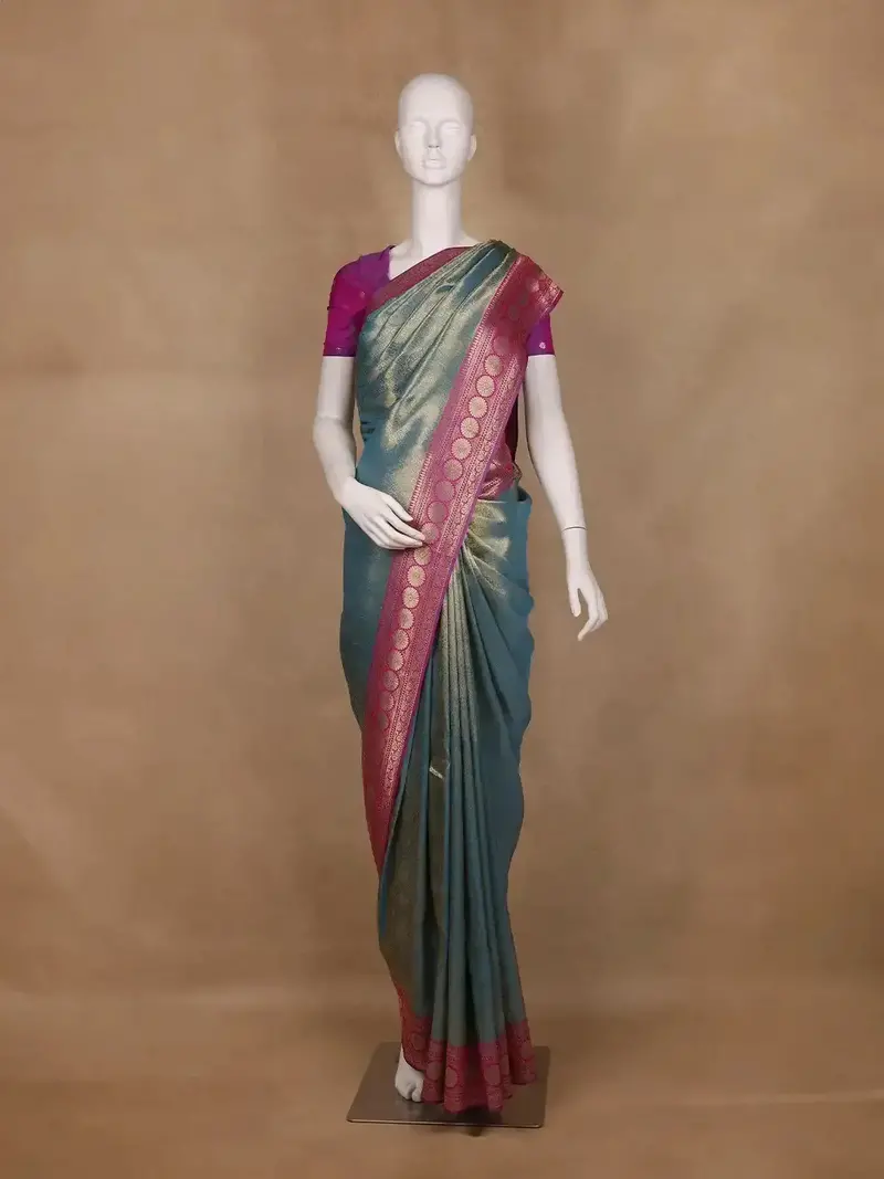 Blue Floral Designed Fancy Banarasi Silk Saree 1