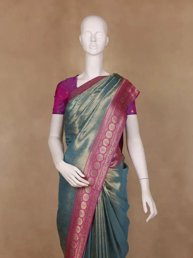 Blue Floral Designed Fancy Banarasi Silk Saree 2