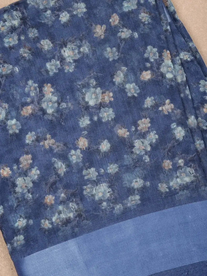 Blue Floral Designed Fancy Cotton Saree 2