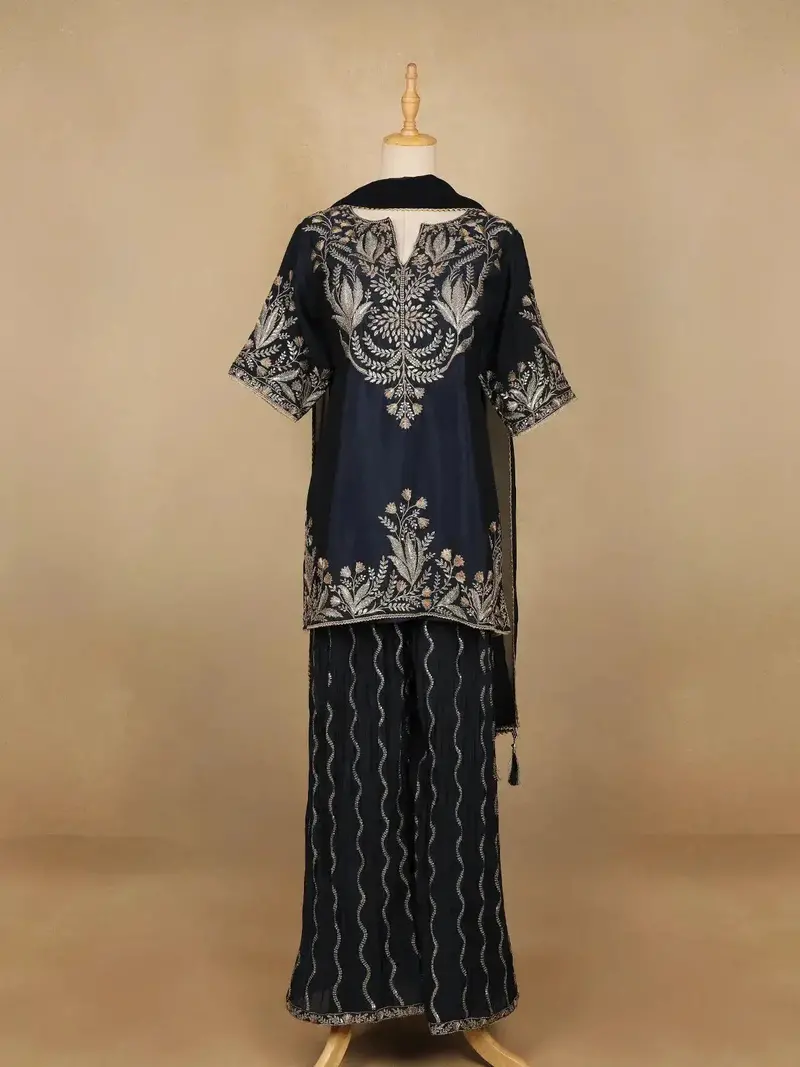 Blue Floral Designed Georgette Palazzo Salwar Suit 1