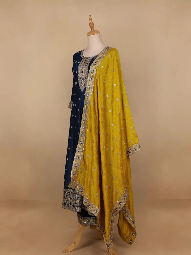 Blue Floral Designed Semi Silk Salwar Suit 3
