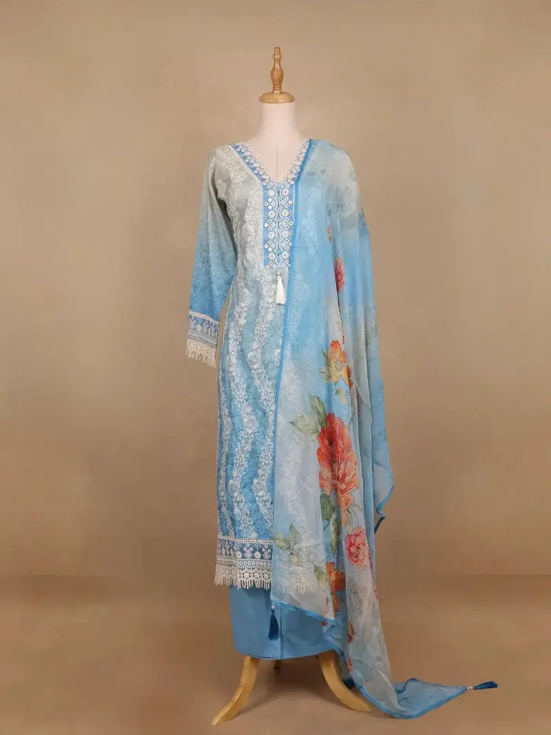 Blue Floral Embroidery Cotton Salwar Suit 1