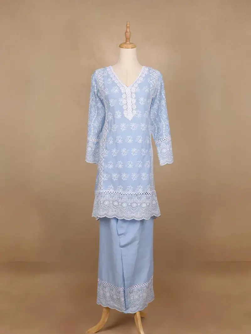 Blue Floral Embroidery Cotton Salwar Suit 1