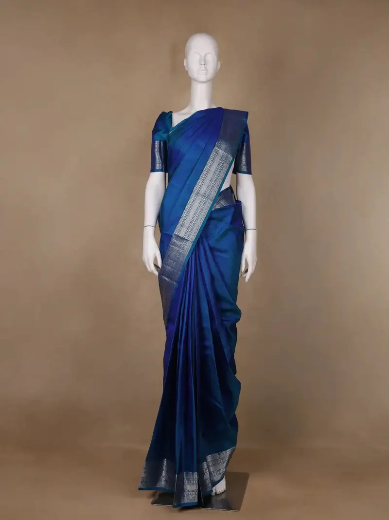 Blue Floral Jacquard Woven Silk Saree 1
