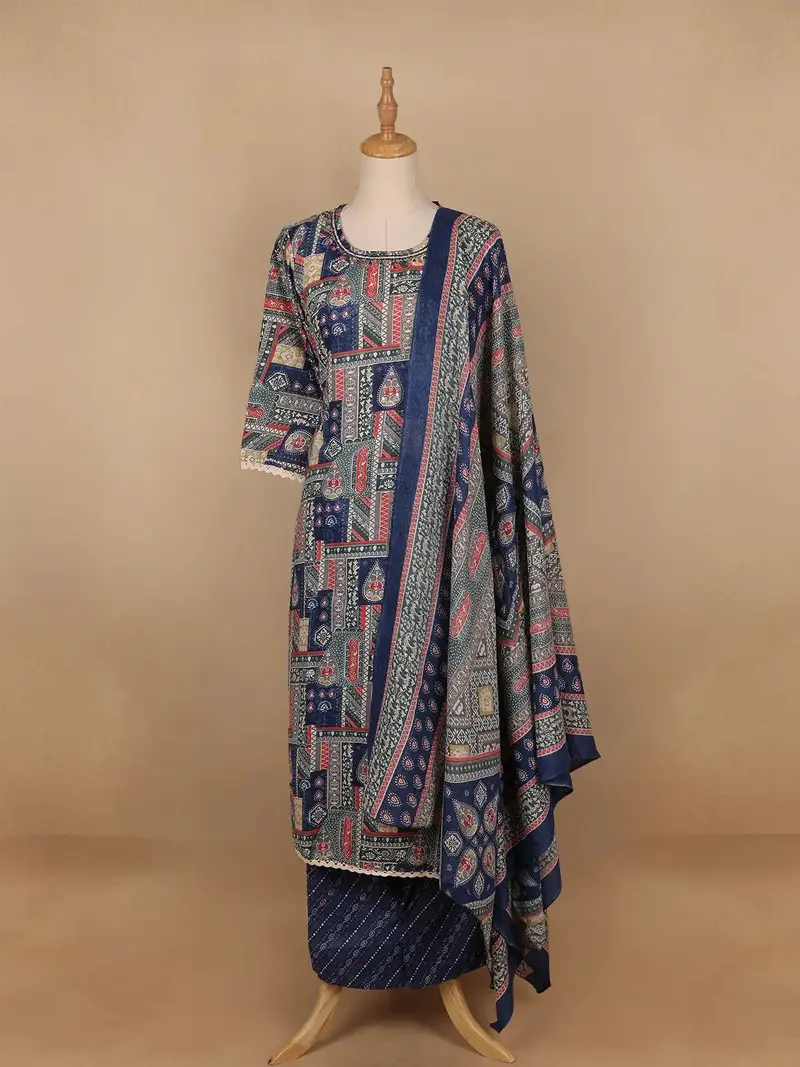 Blue Floral Printed Cotton Salwar Suit 1
