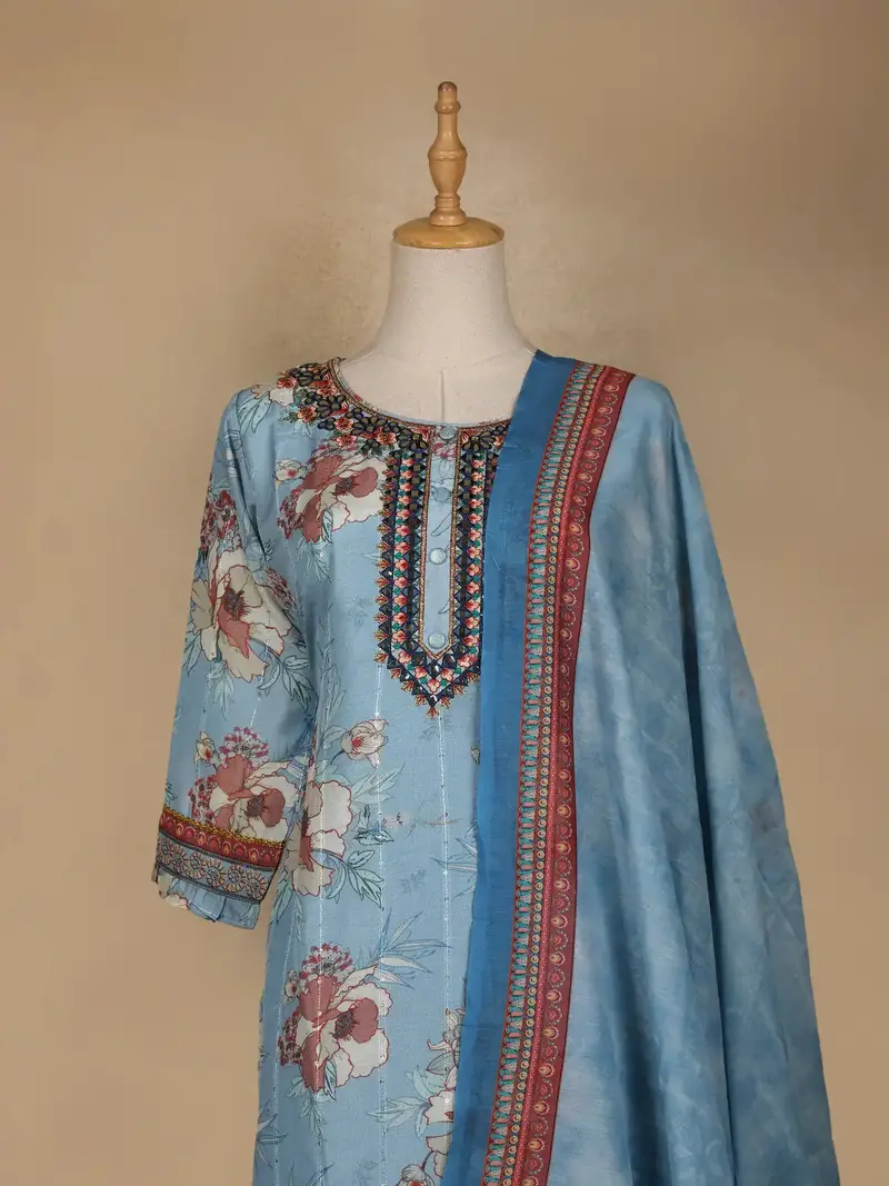 Blue Floral Printed Cotton Salwar Suit 2