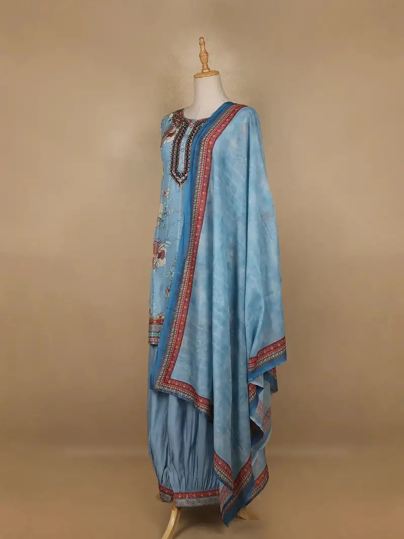 Blue Floral Printed Cotton Salwar Suit 3
