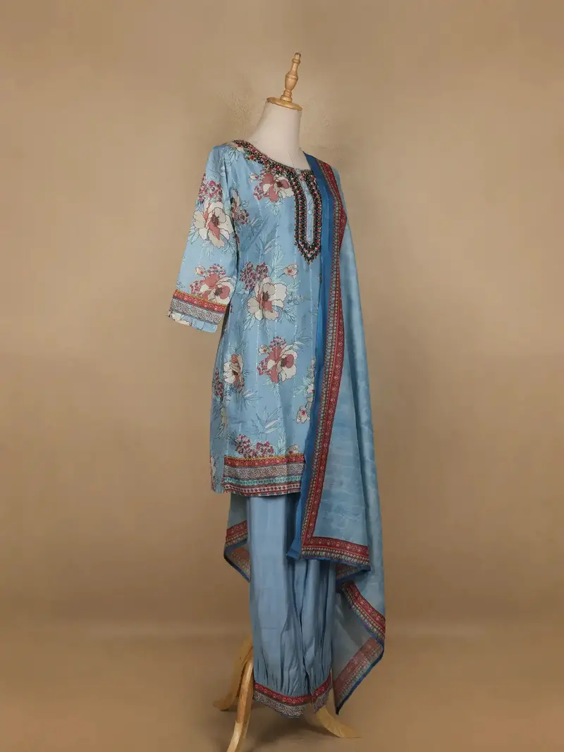 Blue Floral Printed Cotton Salwar Suit 4