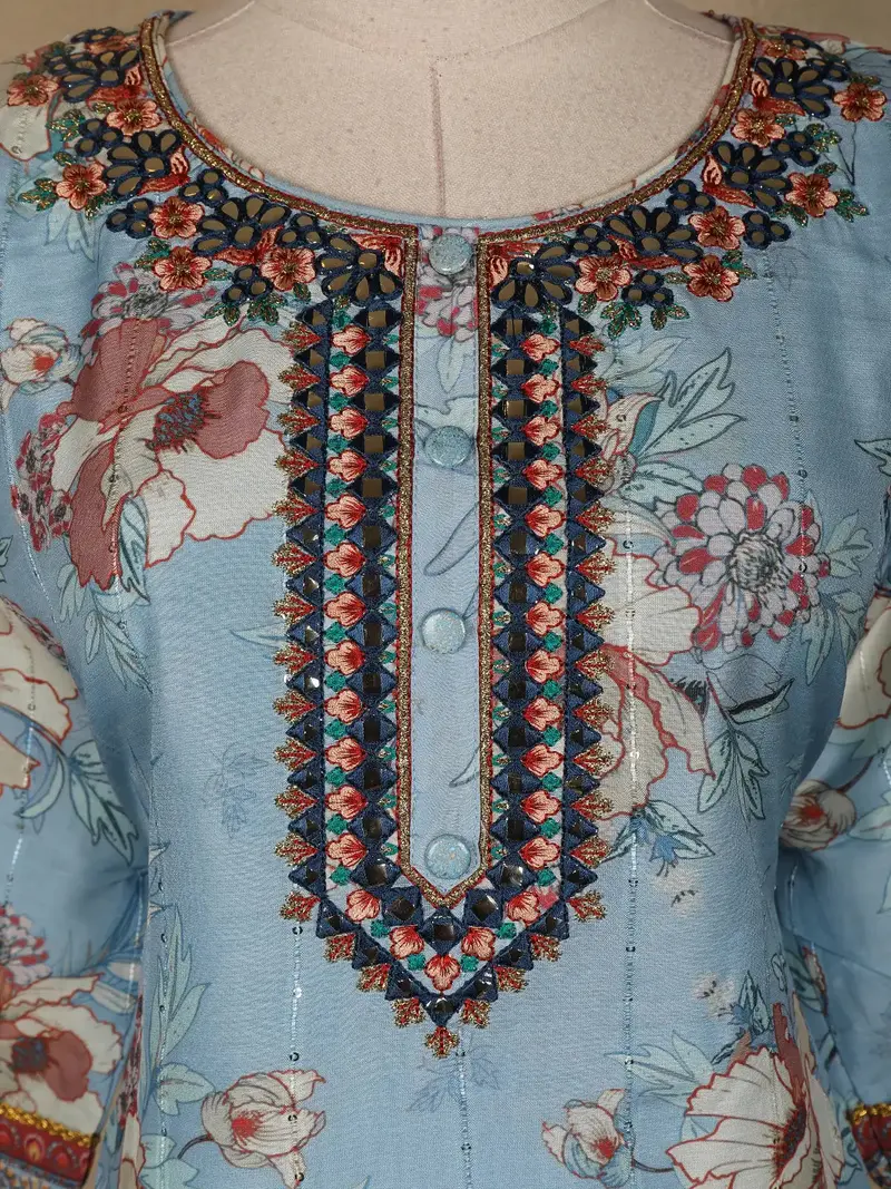 Blue Floral Printed Cotton Salwar Suit 5