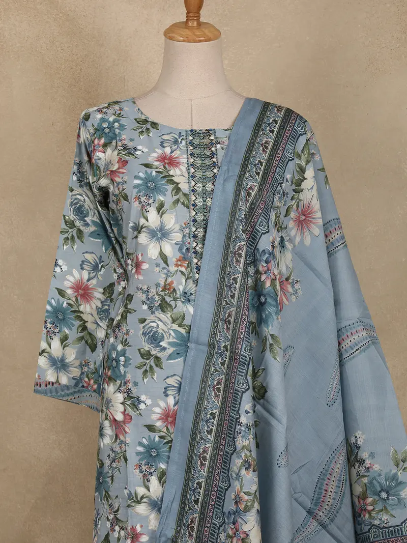 Blue Floral Printed Design Cotton Salwar Suit 2