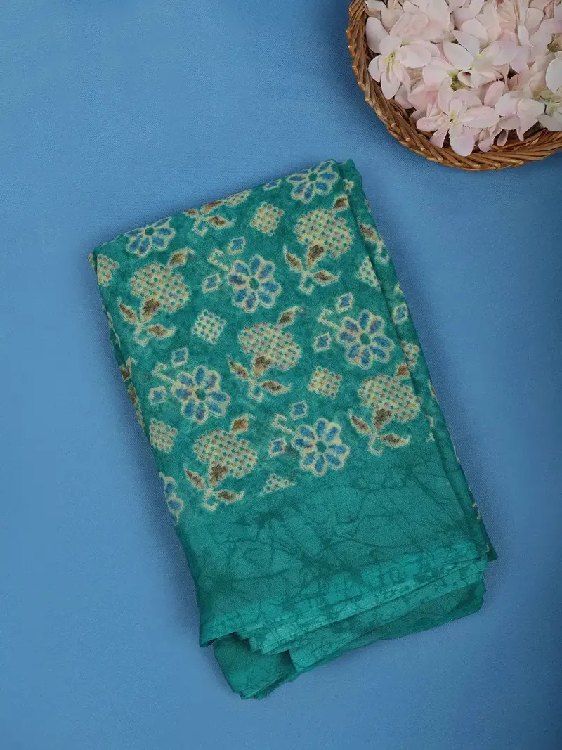 Blue Floral Printed Georgette Saree 1