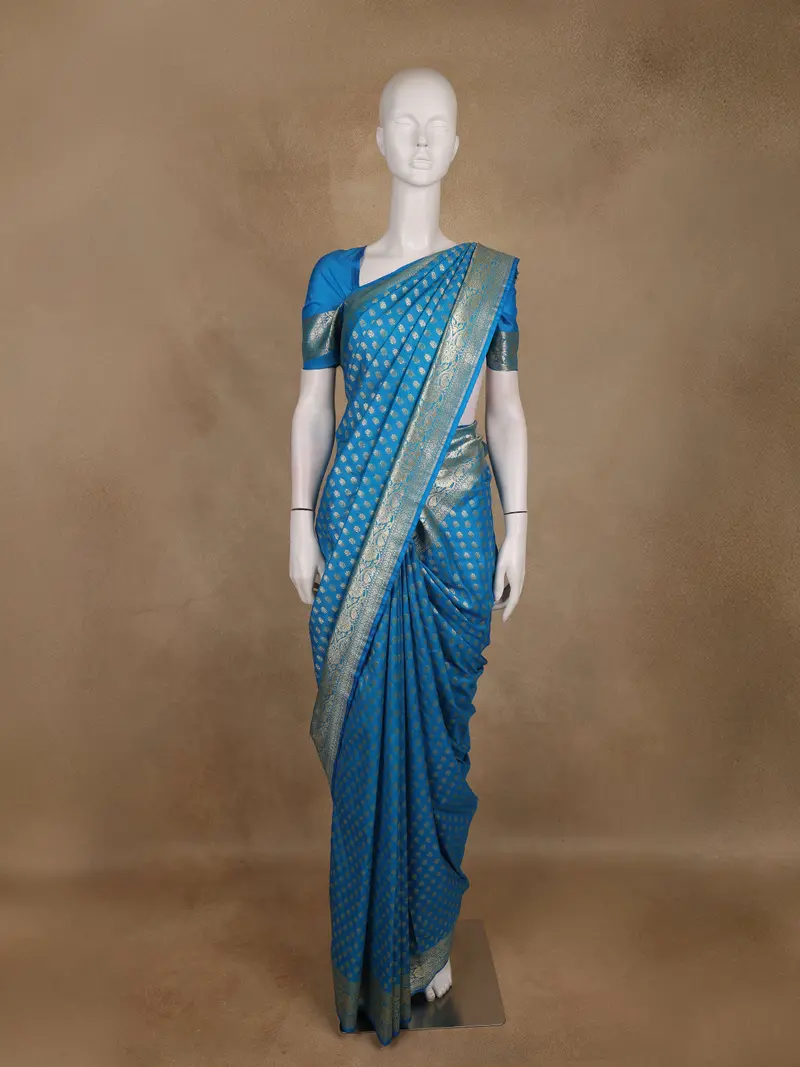 Blue Floral Woven Banarasi Silk Saree 1