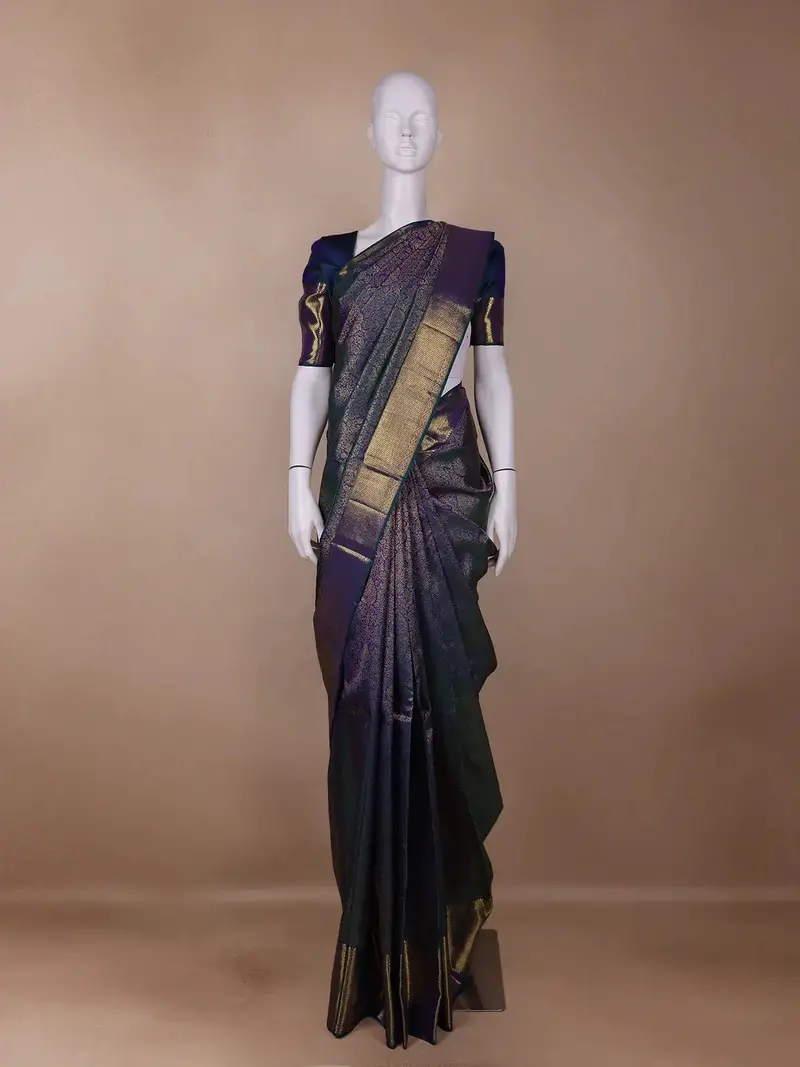 Blue Floral Woven Pure Kanchipuram Silk Saree 1