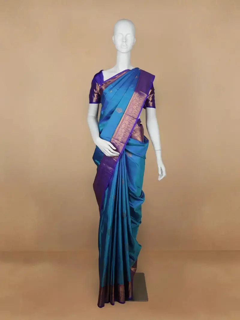 Blue Floral Woven Pure Kanchipuram Silk Saree 1