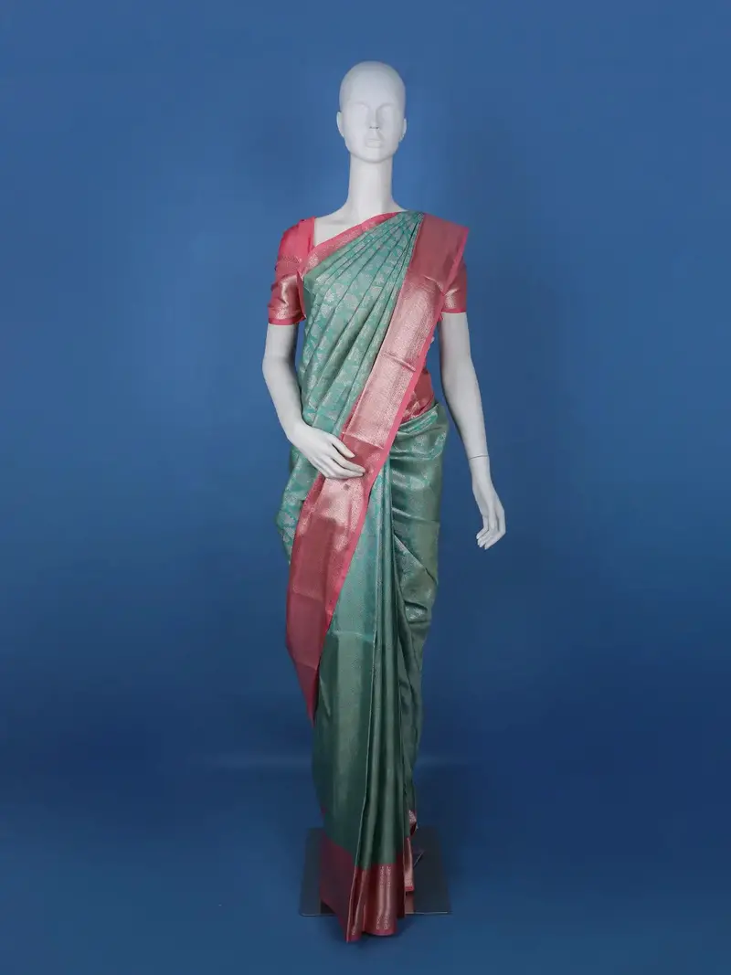 Blue Floral Woven Pure Kanchipuram Silk Saree 1