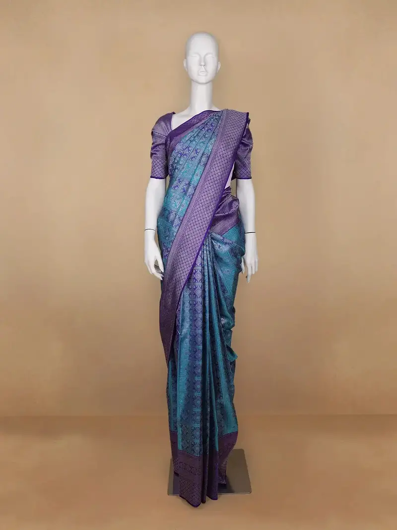 Blue Floral Woven Pure Kanchipuram Silk Saree 1