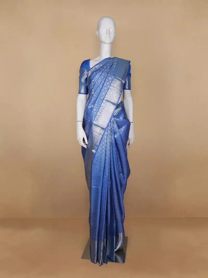 Blue Floral Woven Pure Kanchipuram Silk Saree 1