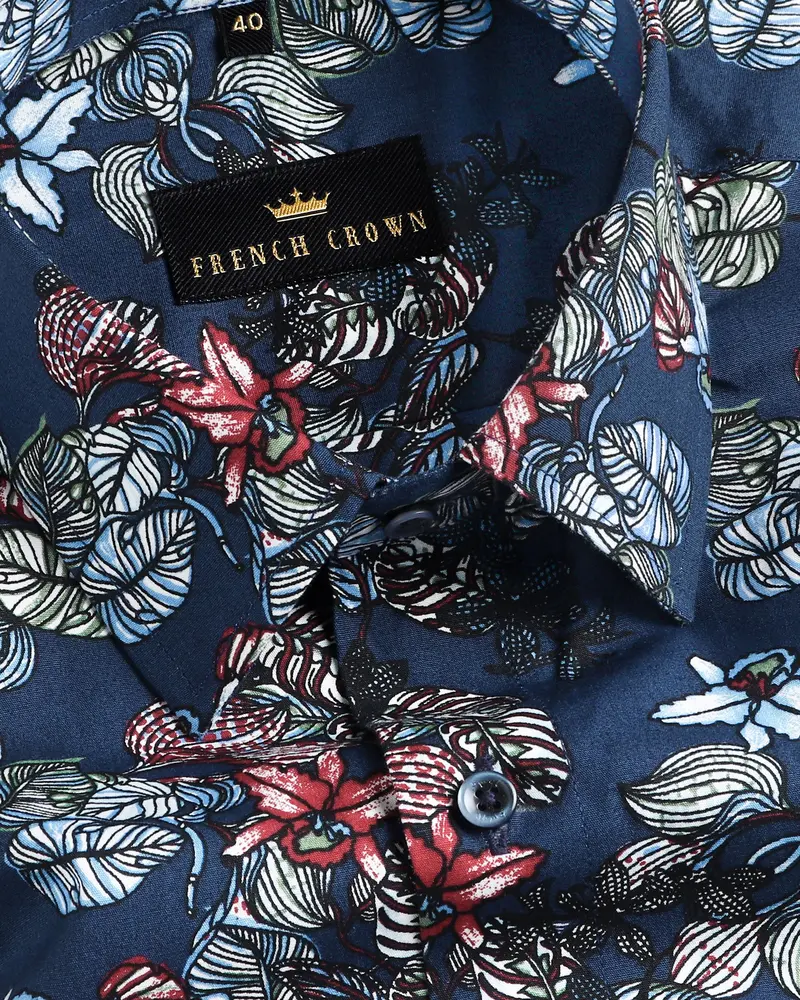 Blue Flowers Printed Premium Cotton Shirt 1