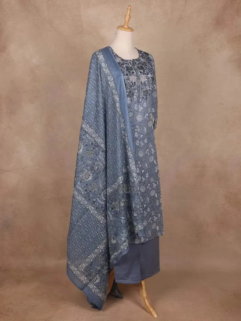 Blue Grey Floral Designed Salwar Suit 1