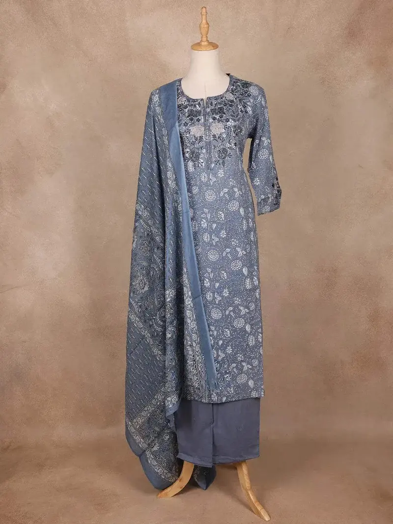 Blue Grey Floral Designed Salwar Suit 3