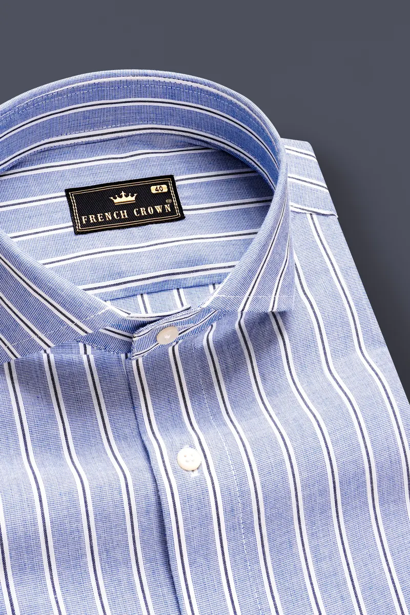 Blue Horizon-Carolina Hairline Striped Sheen Super Soft Premium Cotton Dress Shirt 1