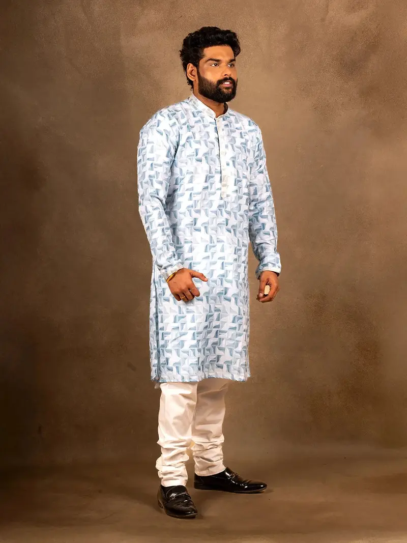 Blue Kurta Set With Abstract Patterns, With Pant 1
