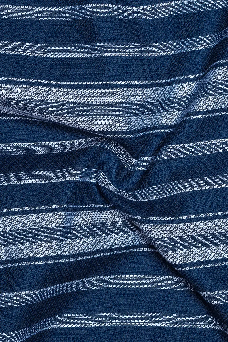 Blue Multicolour Striped Dobby Textured Half-Sleeved Shirt 3