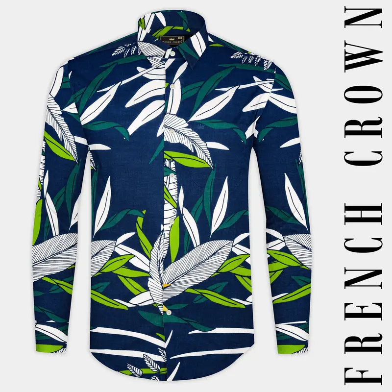 Blue Multicolour Tropical Printed Premium Cotton Shirt 1