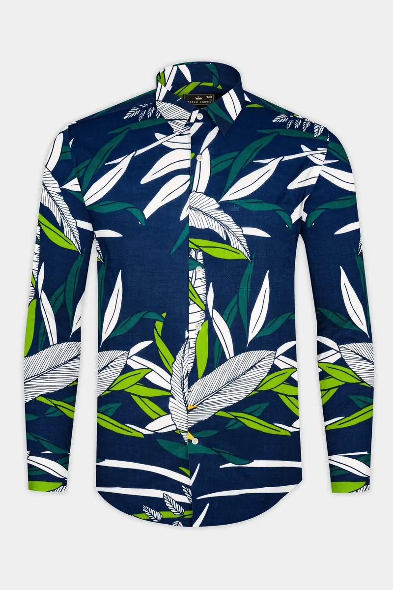 Blue Multicolour Tropical Printed Premium Cotton Shirt 2
