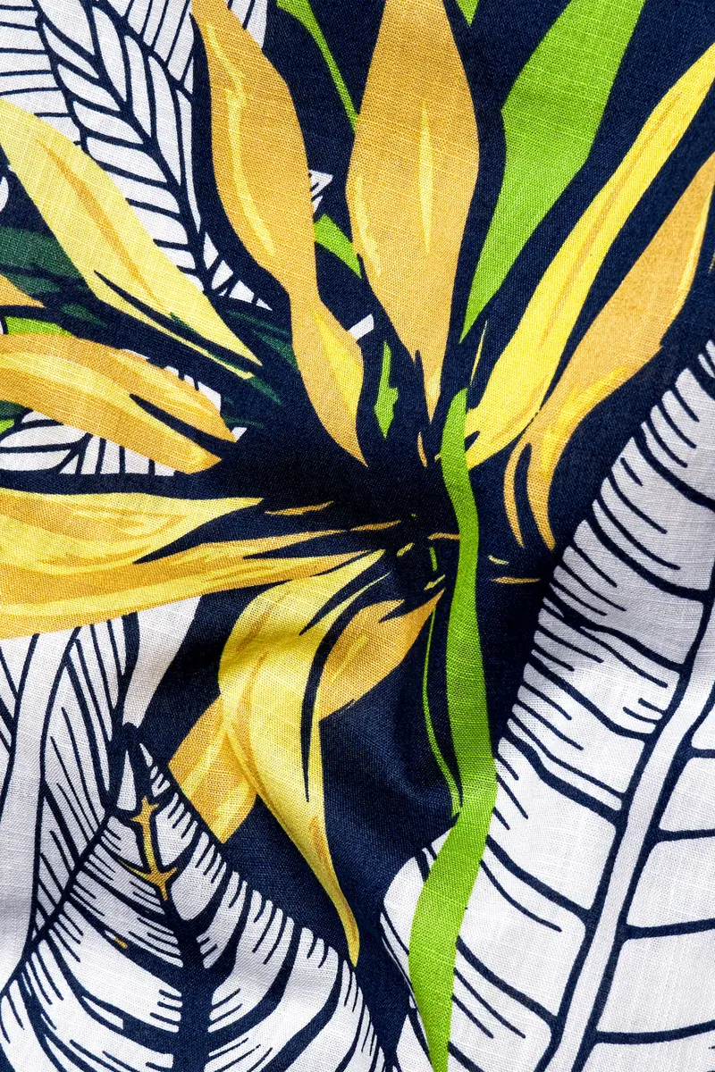 Blue Multicolour Tropical Printed Premium Cotton Shirt 3
