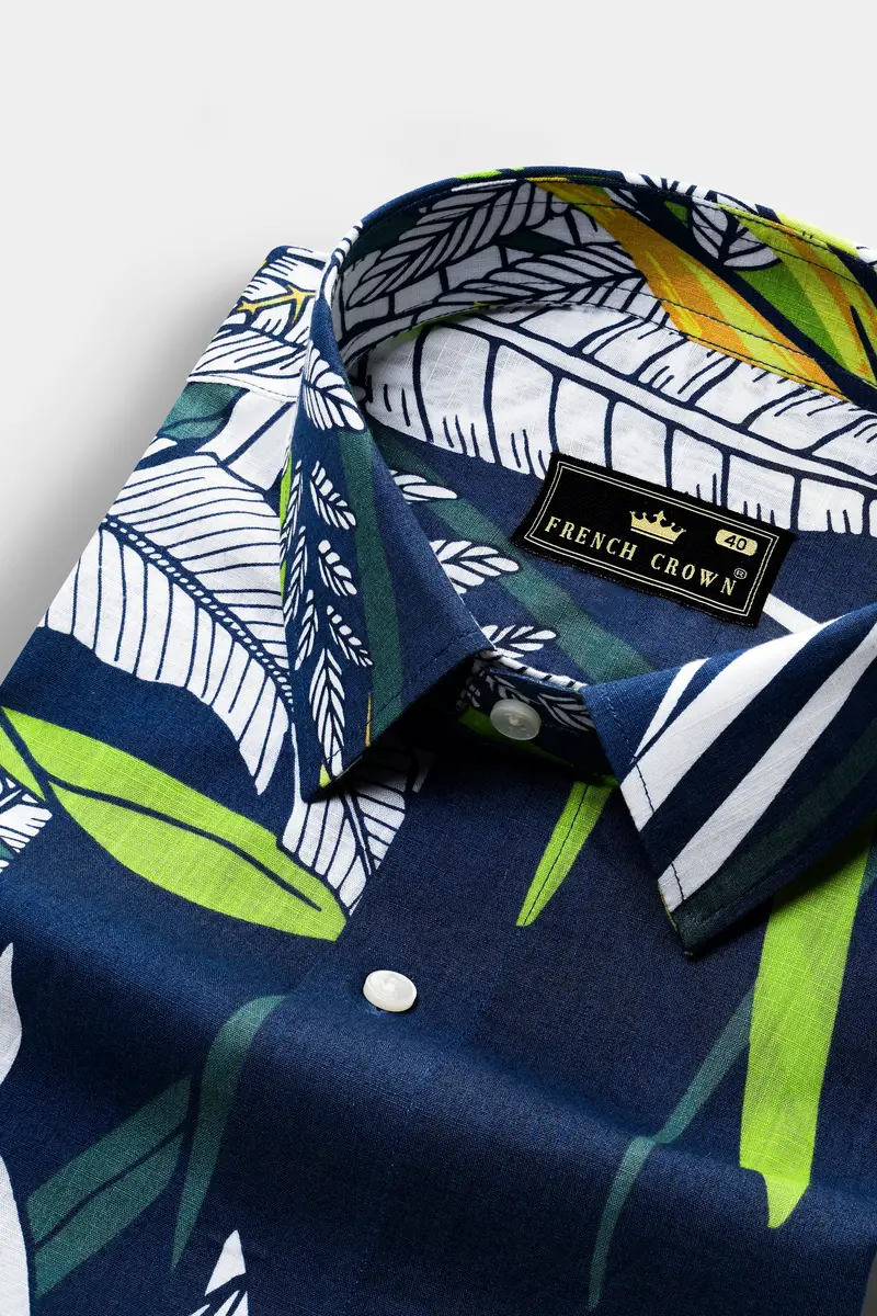 Blue Multicolour Tropical Printed Premium Cotton Shirt 4